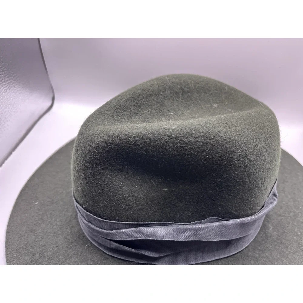 Vtg Forest Green 100% Wool Wide‎ Brim Fedora Hat Ribbon Band Indie Dark Academia